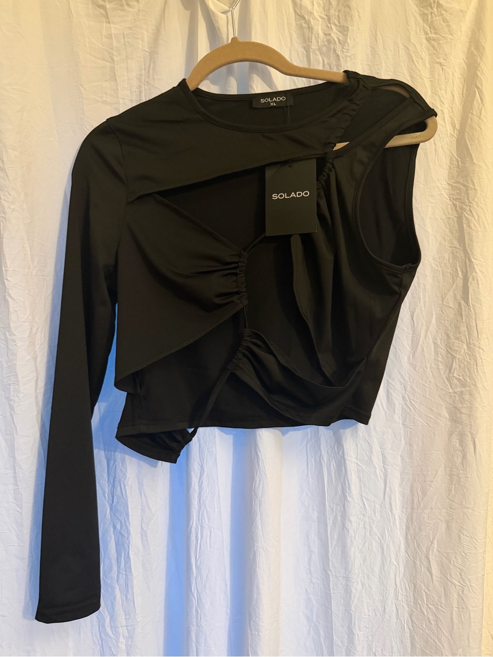 SOLADO Black Asymmetric Cutout Long-Sleeve Top